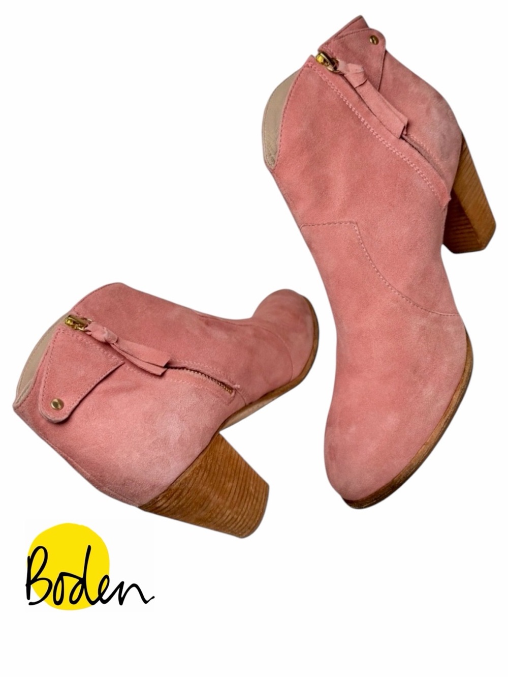 Boden Rose Pink Suede Ankle Booties Block Heel EU 42 US 11